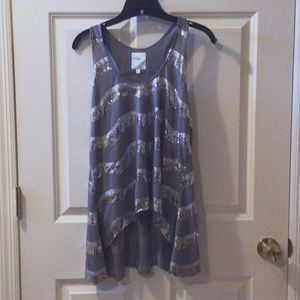 LOA GRAY SEQUIN LONG TANK TOP